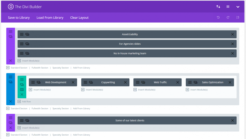 How a page looks like in a page builder