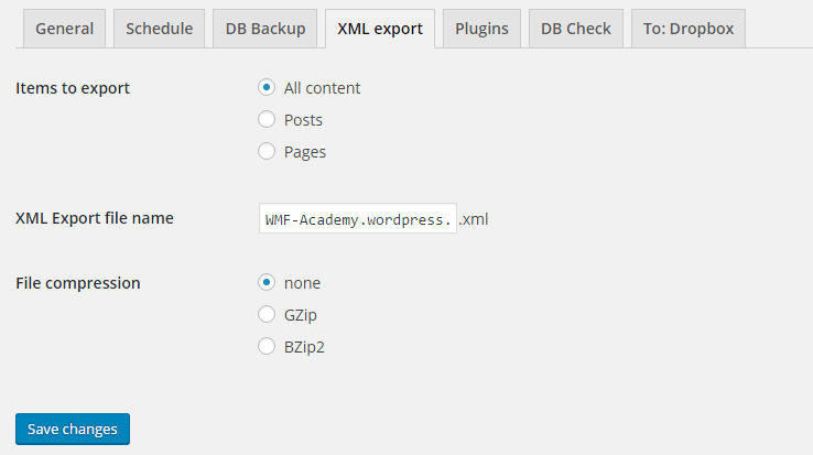 BackWPup XML export