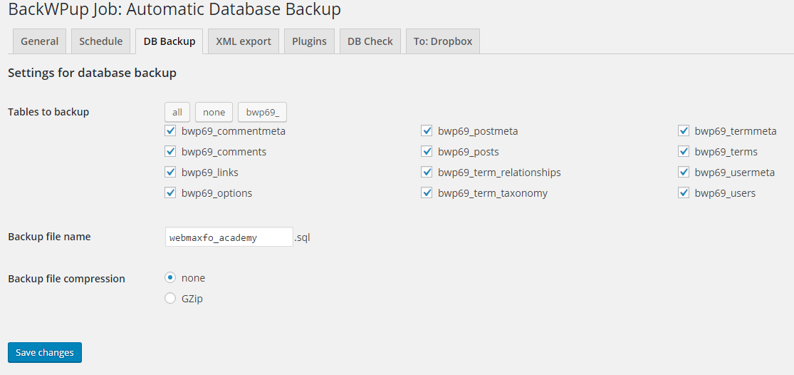 BackWPup db backup