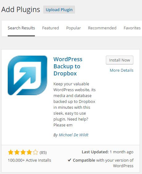 WordPress Backup To Dropbox install