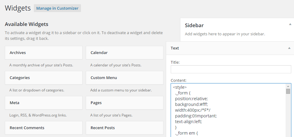 activecampaign form sidebar