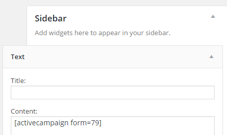 activecampaign shortcode implement sidebar
