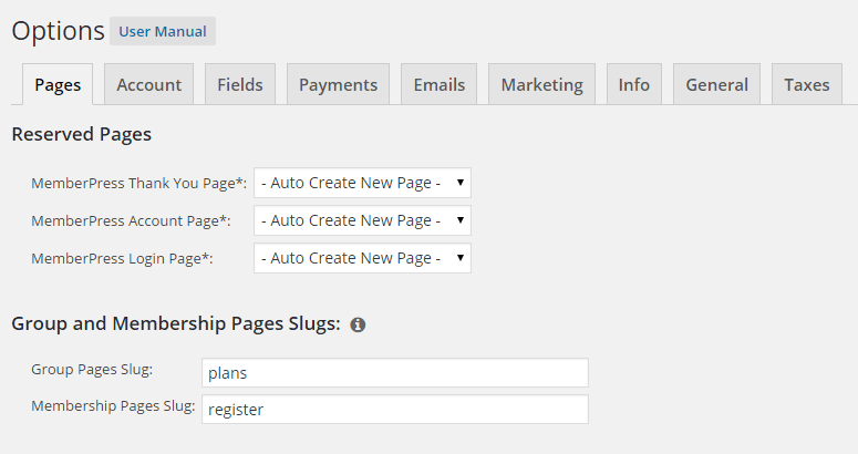 memberpress options pages