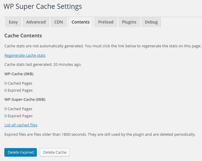 wp super cache cache contents