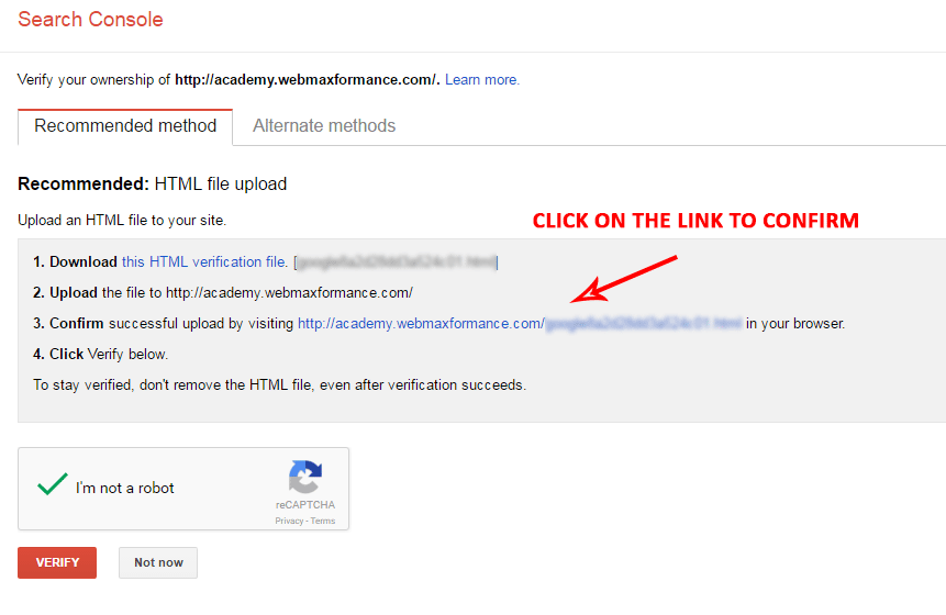 confirm google verification file