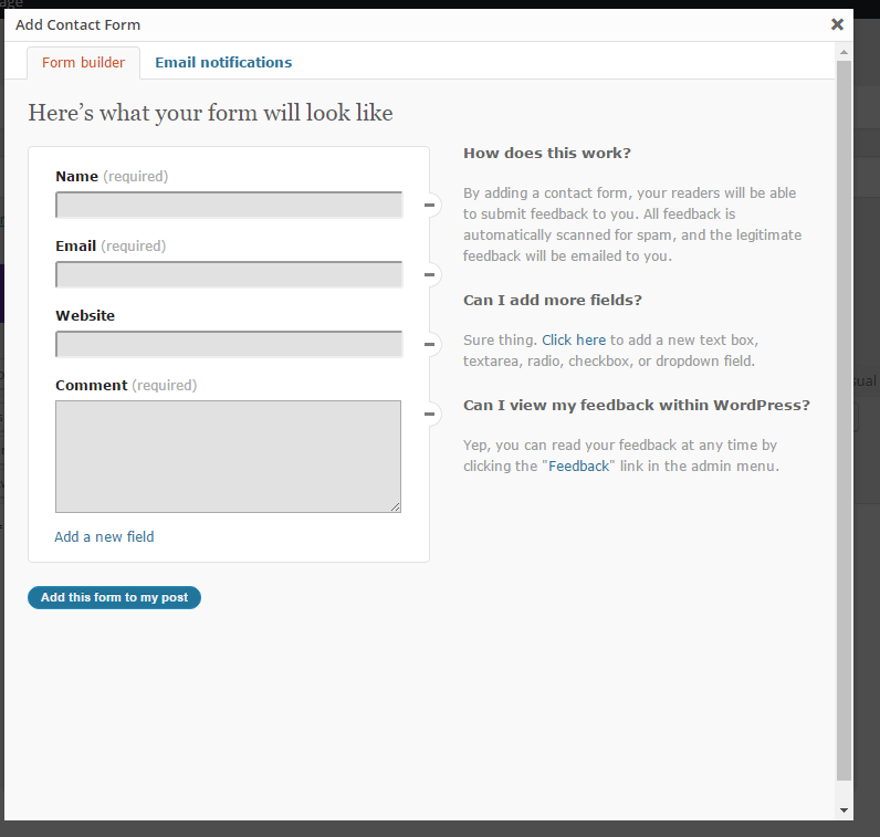 contact form 7 add form directly