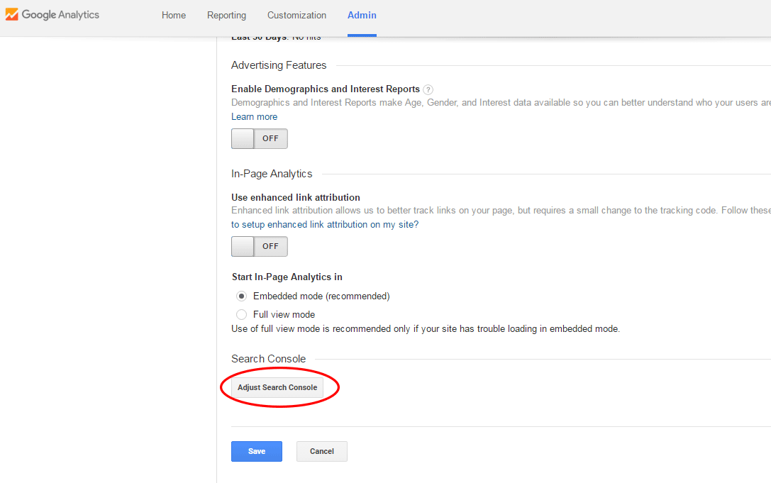 google analytics adujst search console