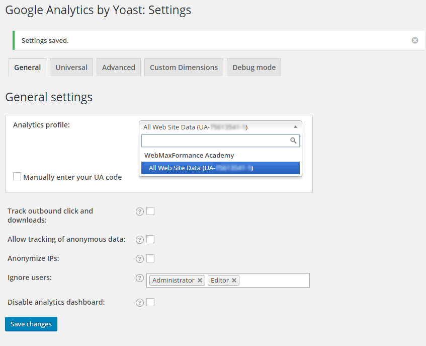 google analytics select profile