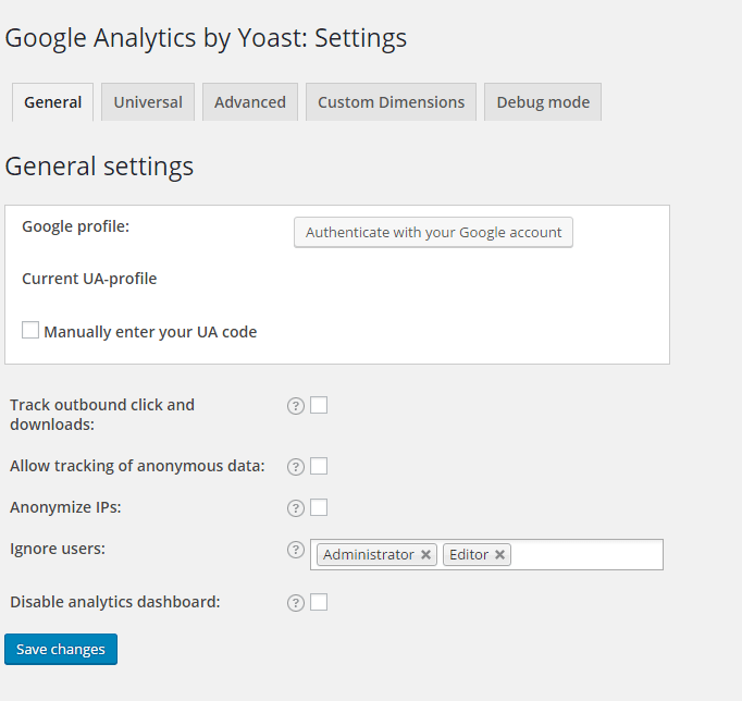 google analytics yoast settings