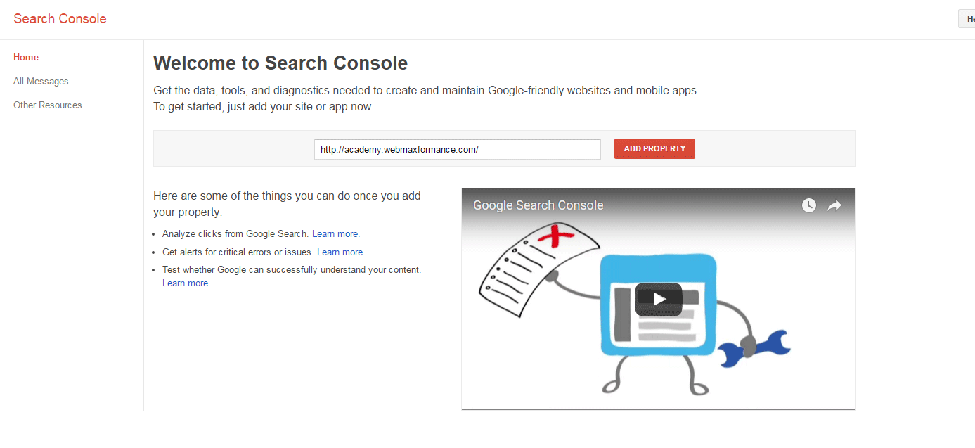 google search console add propery