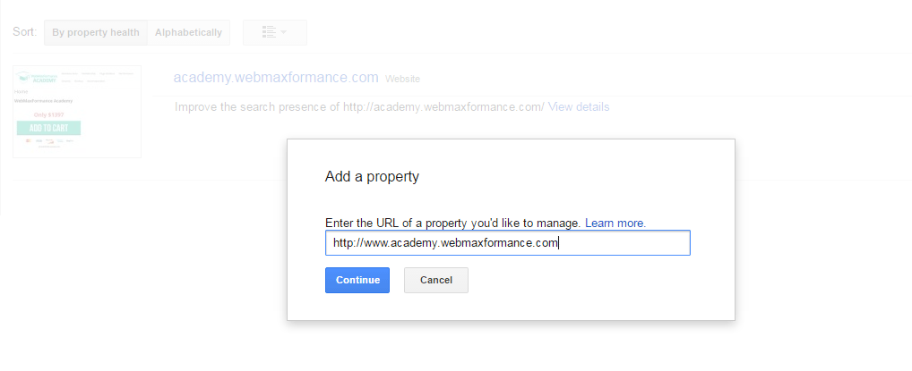 google search console add www property