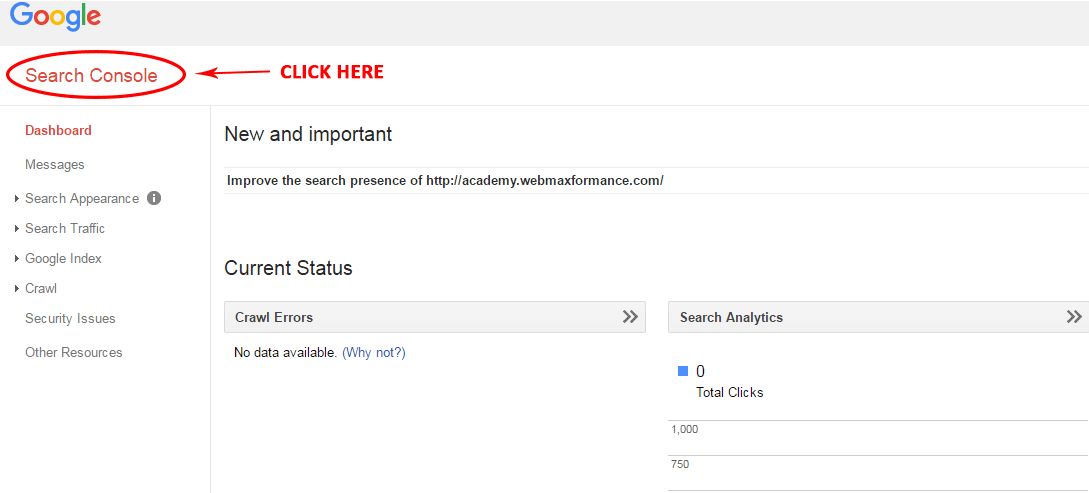 google search console dashboard