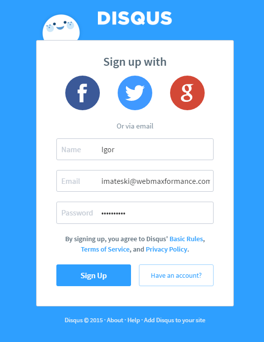 disqus comment system create account
