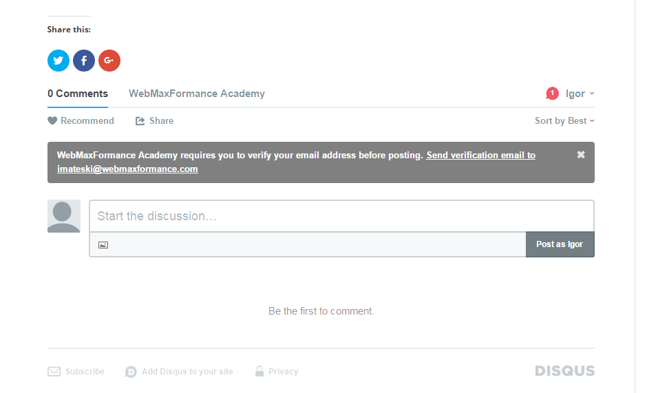 disqus comment system verification