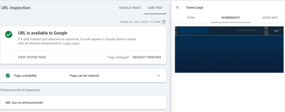 Google rendered only header